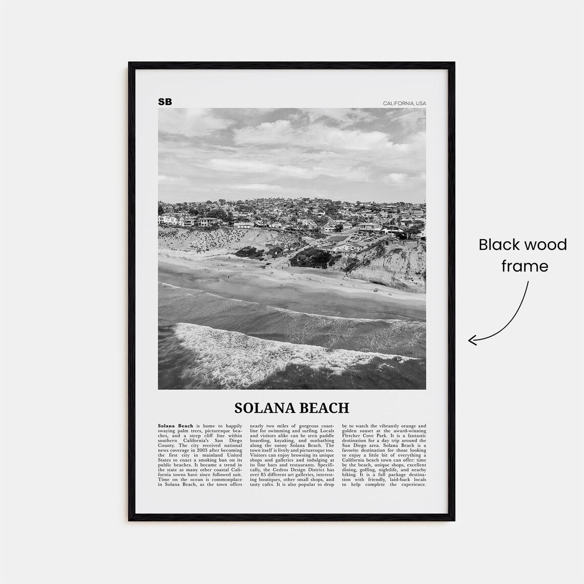 Solana Beach Black And White Travel Poster - Image 3