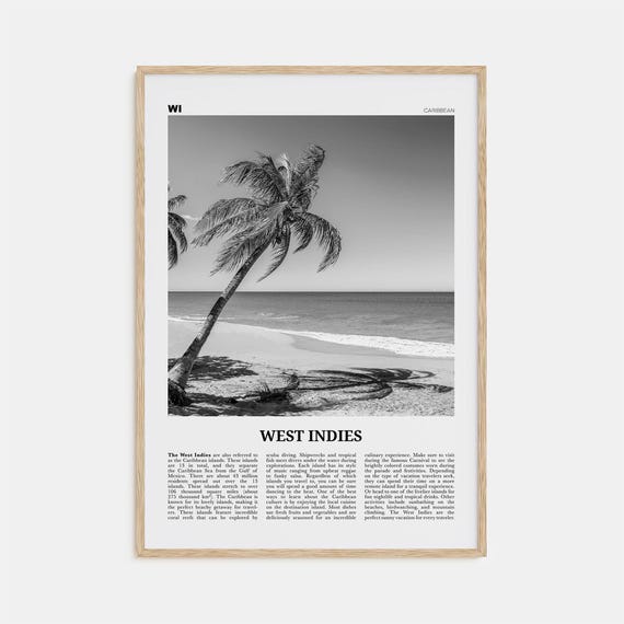 West Indies Black and White Travel Poster, Caribbean