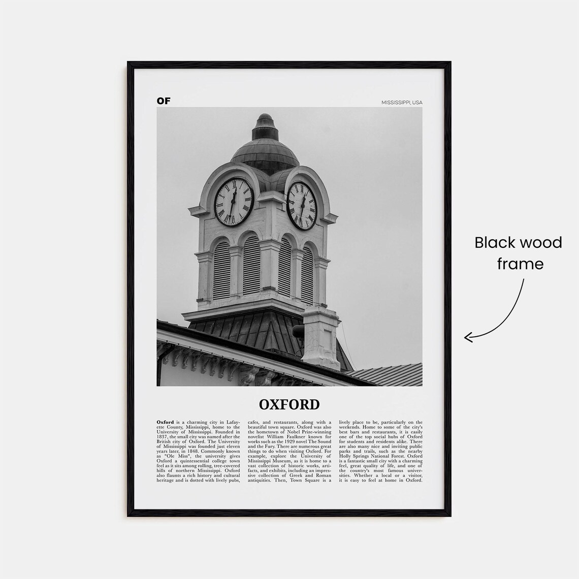 Oxford, Mississippi Black and White Travel Poster - Image 3