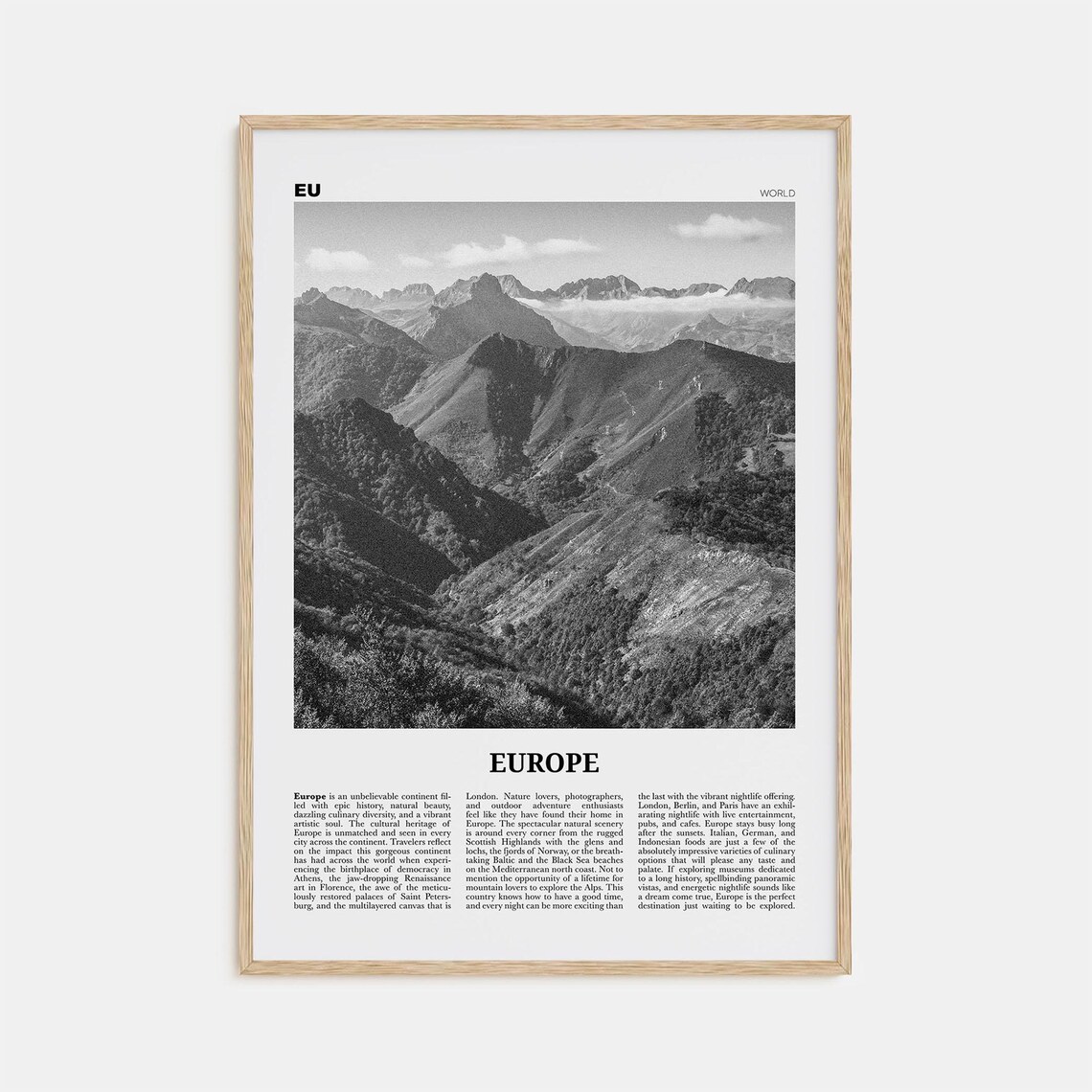 Europe Print Black And White Europe Wall Art Europe Poster Europe Photo Europe Wall Decor Continent Art Print