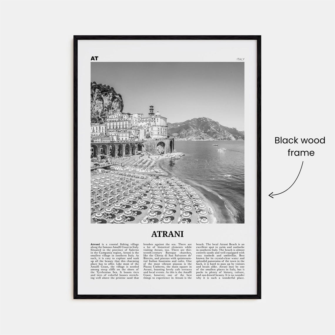 Atrani Black And White Travel Poster, Italy Map - Image 3