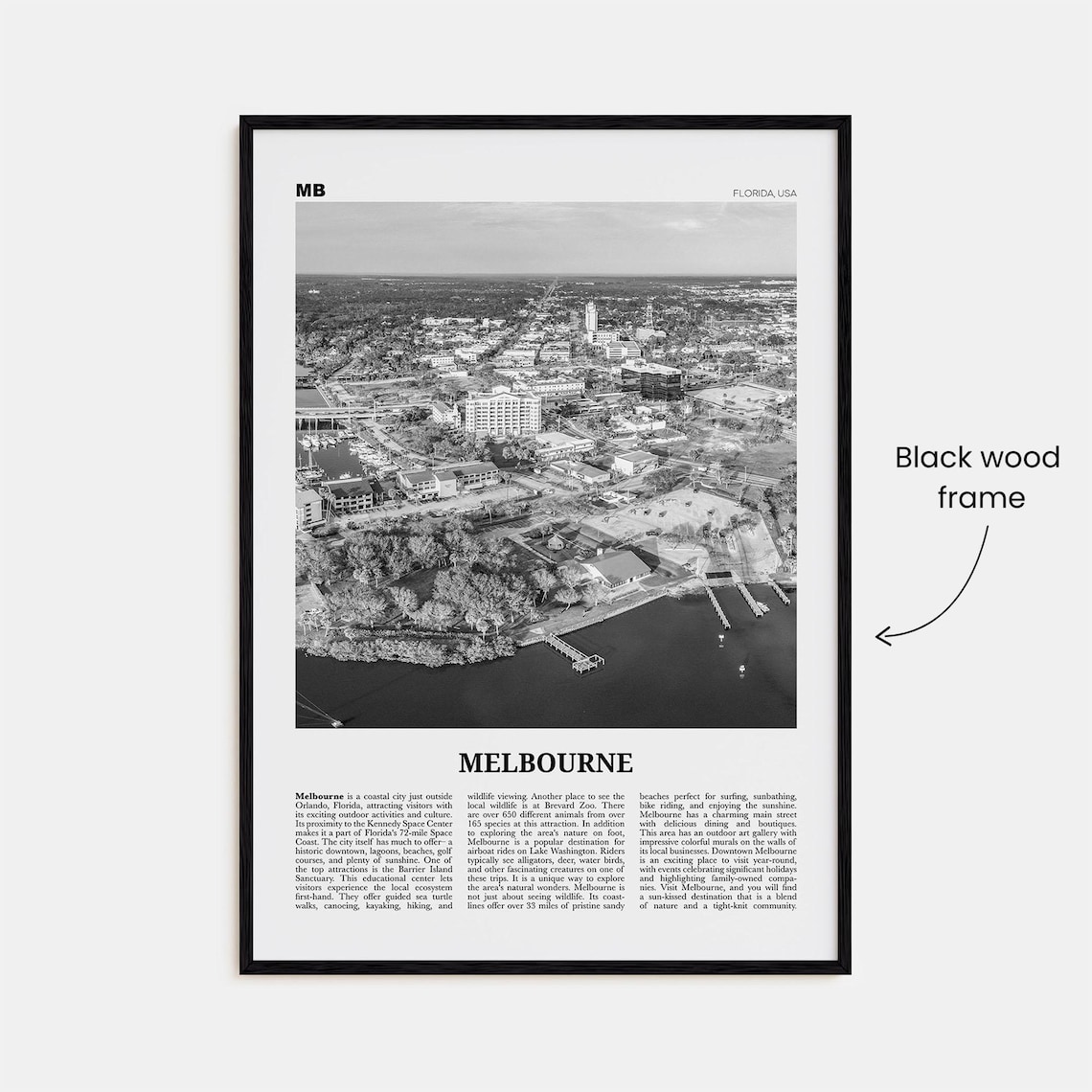Melbourne Florida Map, Black and White Travel Poster - Image 3