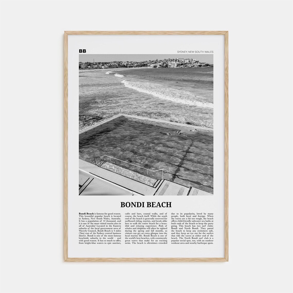 Bondi Beach No. 1, Black and White Travel Poster