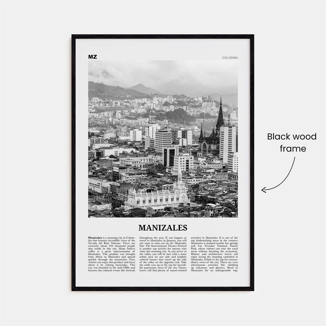 Manizales Black and White Map Art Print, Colombia - Image 3