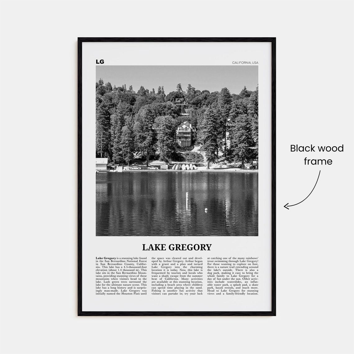 Lake Gregory Black and White Travel Poster - Image 3