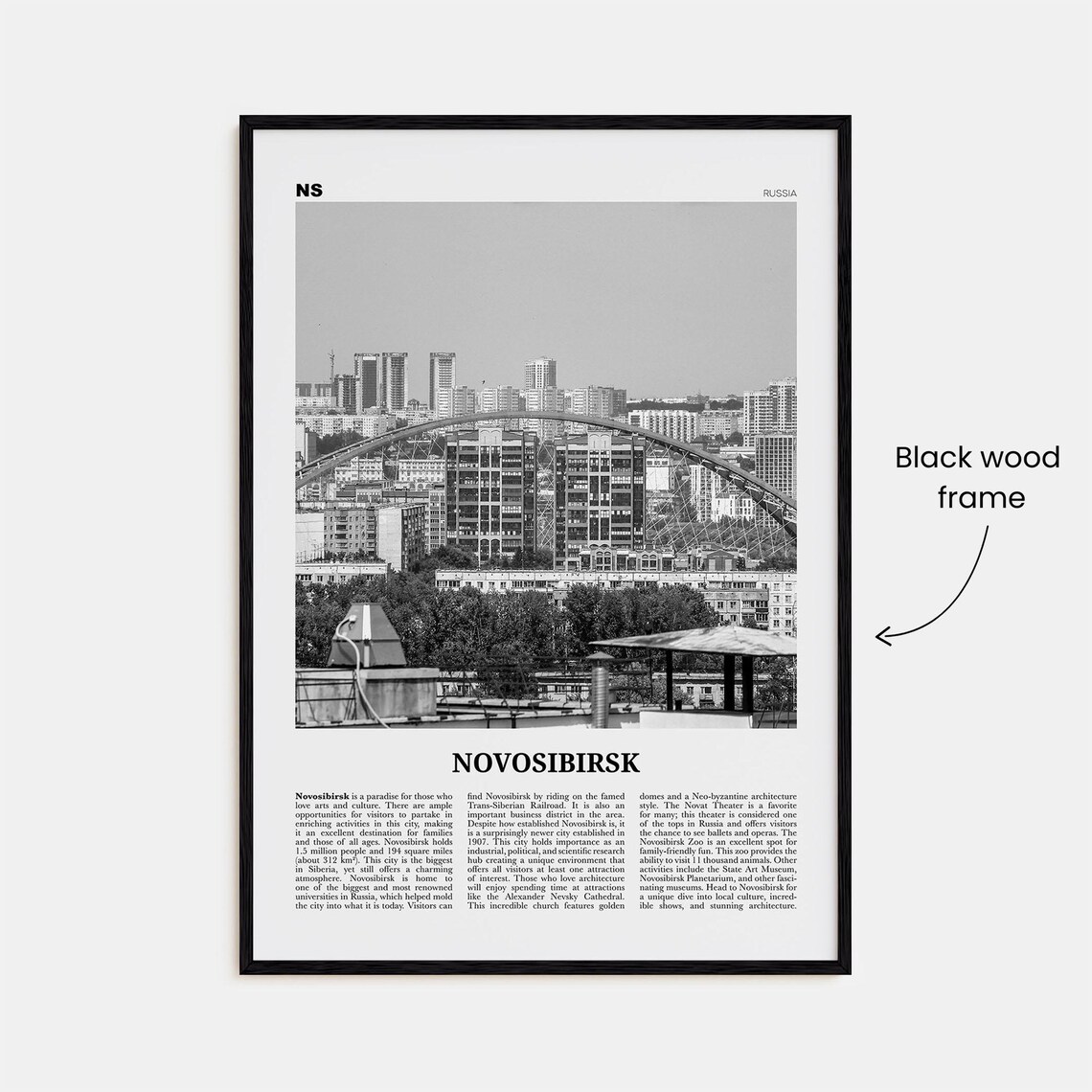 Novosibirsk Black and White Travel Poster, Map - Image 3