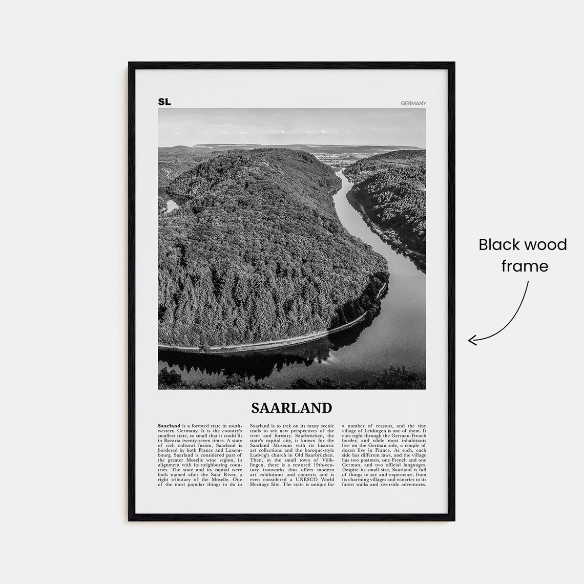 Saarland Black And White Travel Poster, Germany - Image 3