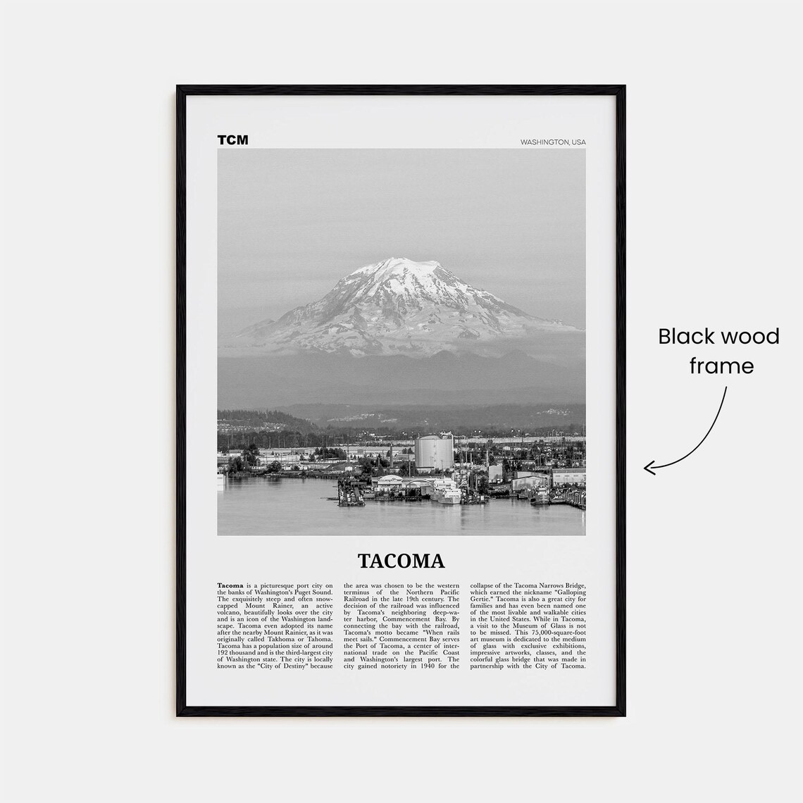 Tacoma Black And White Travel Poster, Washington - Image 3