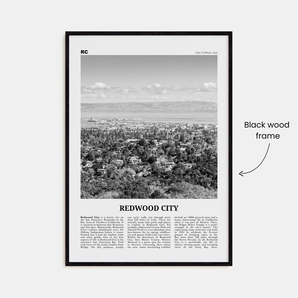 Redwood City Black and White Travel Poster - Image 3