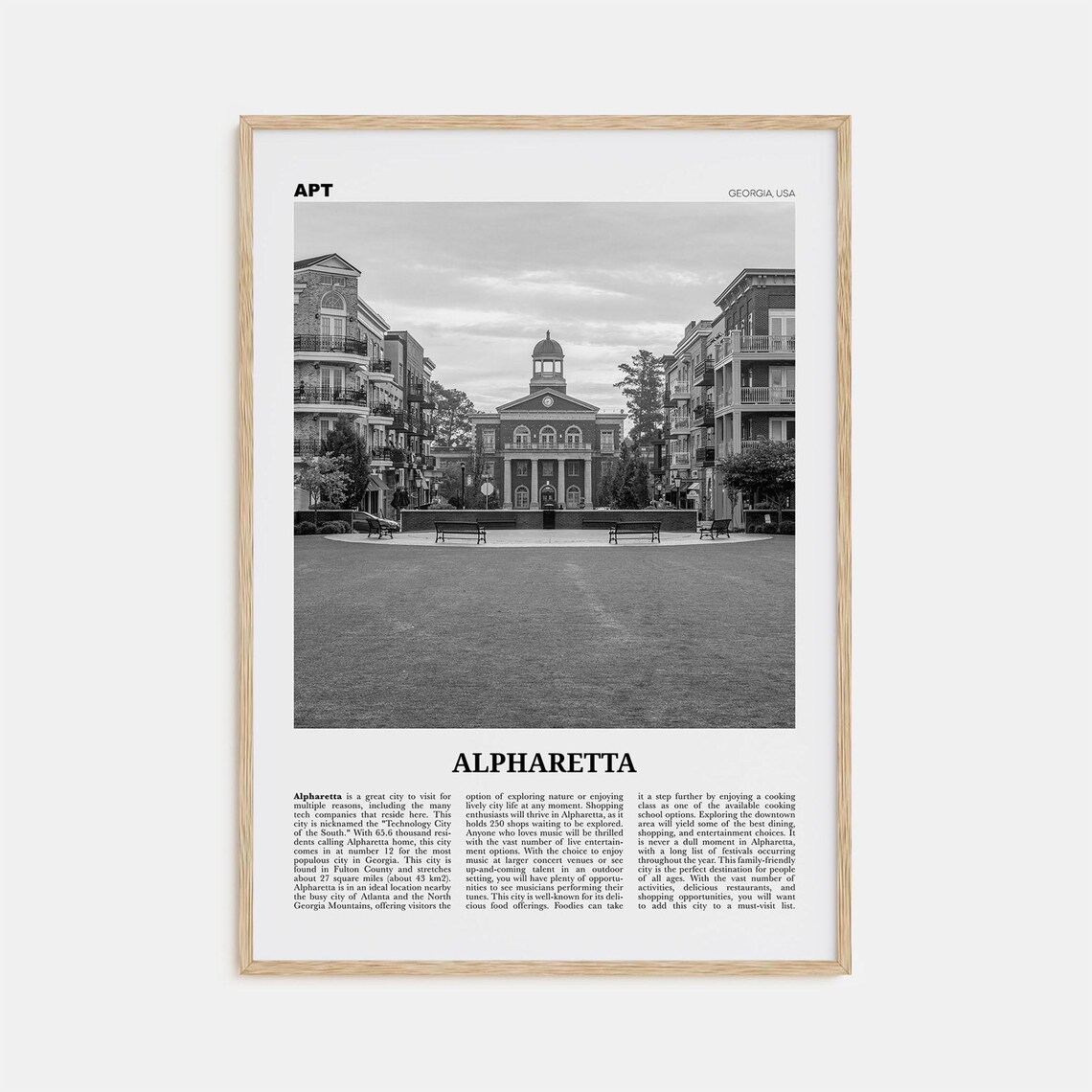 Alpharetta Black and White Map Art Print, Georgia USA