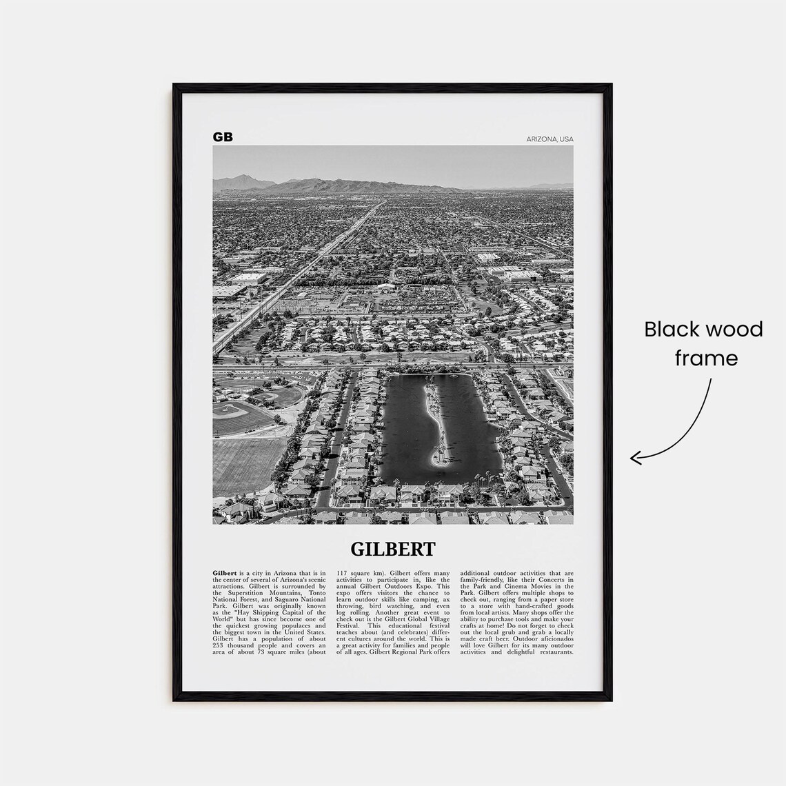 Gilbert Black and White Travel Poster, Arizona USA - Image 3