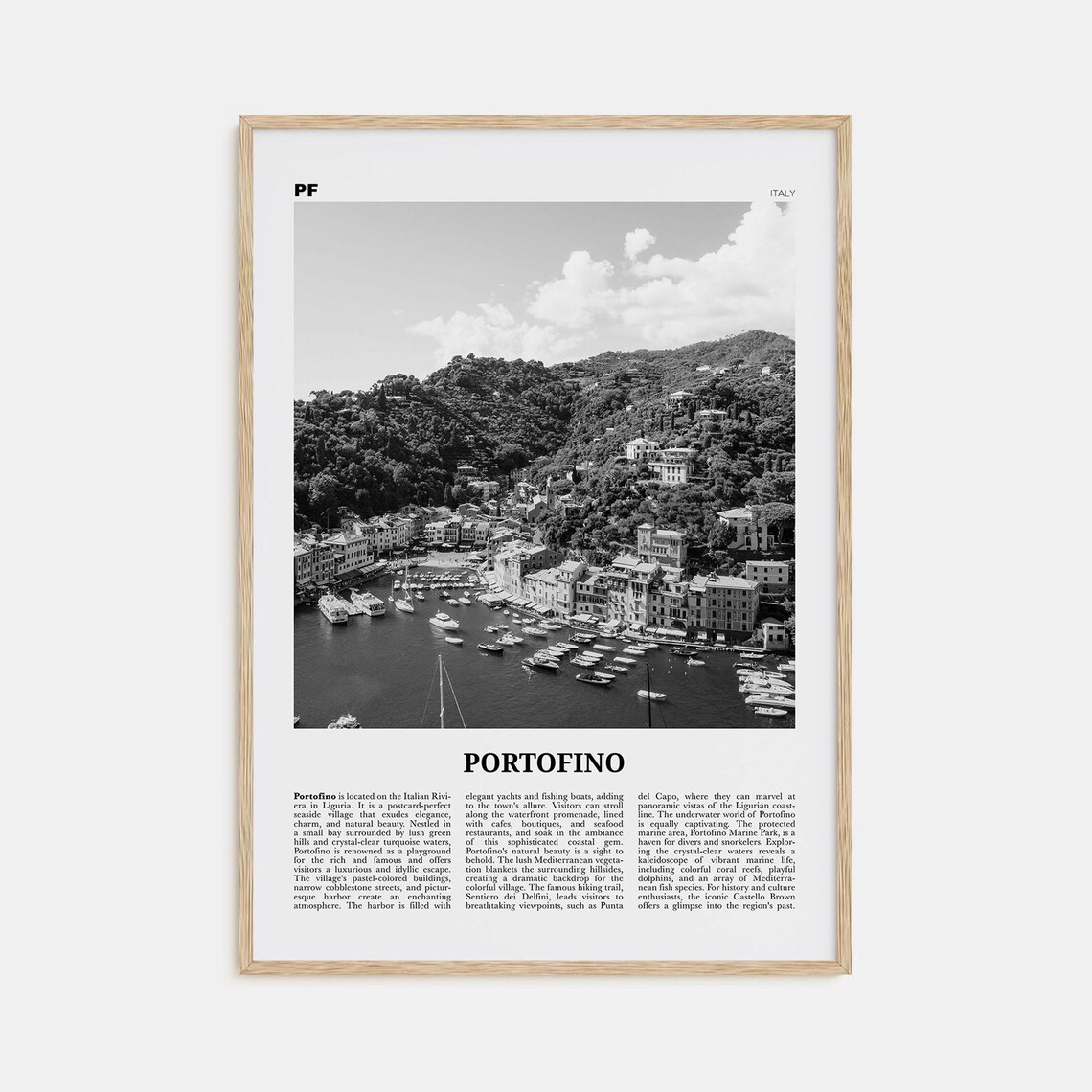 Portofino Black And White Map Travel Poster, Italy