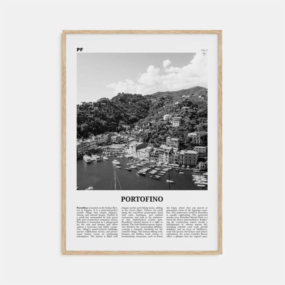Portofino Black And White Map Travel Poster, Italy