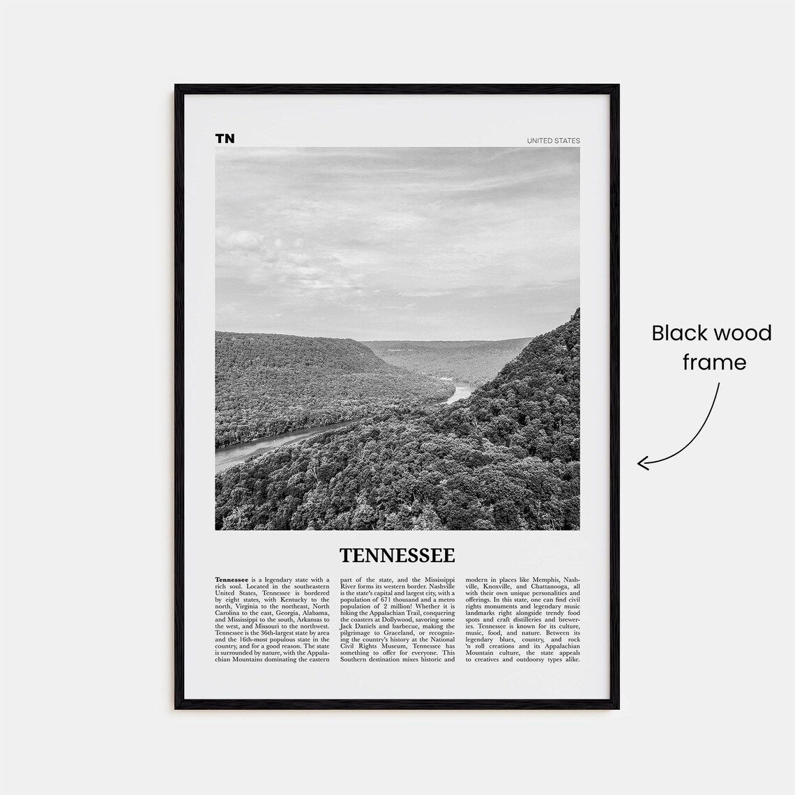 Tennessee Black and White No. 1 Travel Poster - Image 3
