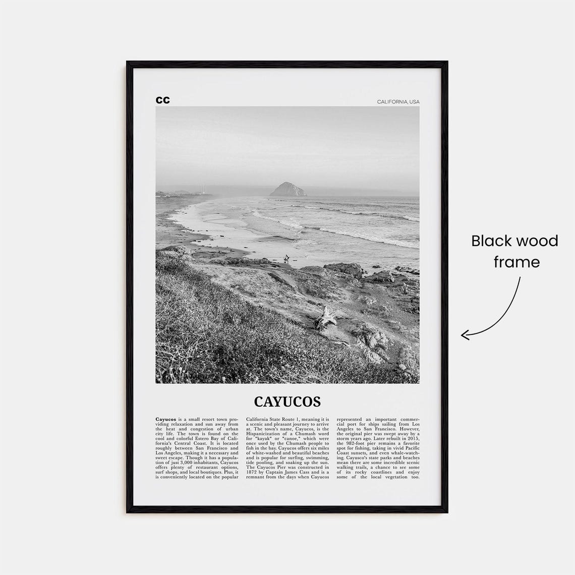 Cayucos Black and White Travel Poster, California - Image 3