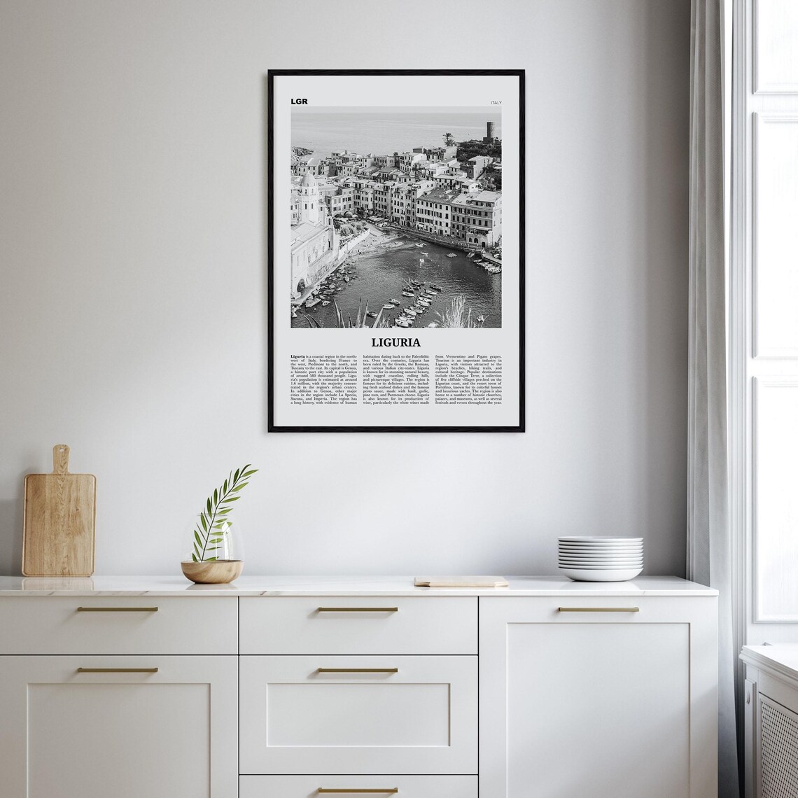 Liguria Black And White Map Art Print, Italy - Image 2