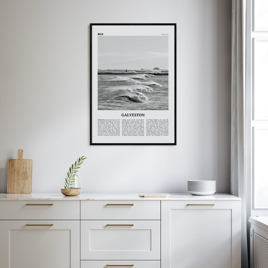 Galveston Black And White Travel Poster, Texas USA - Image 2