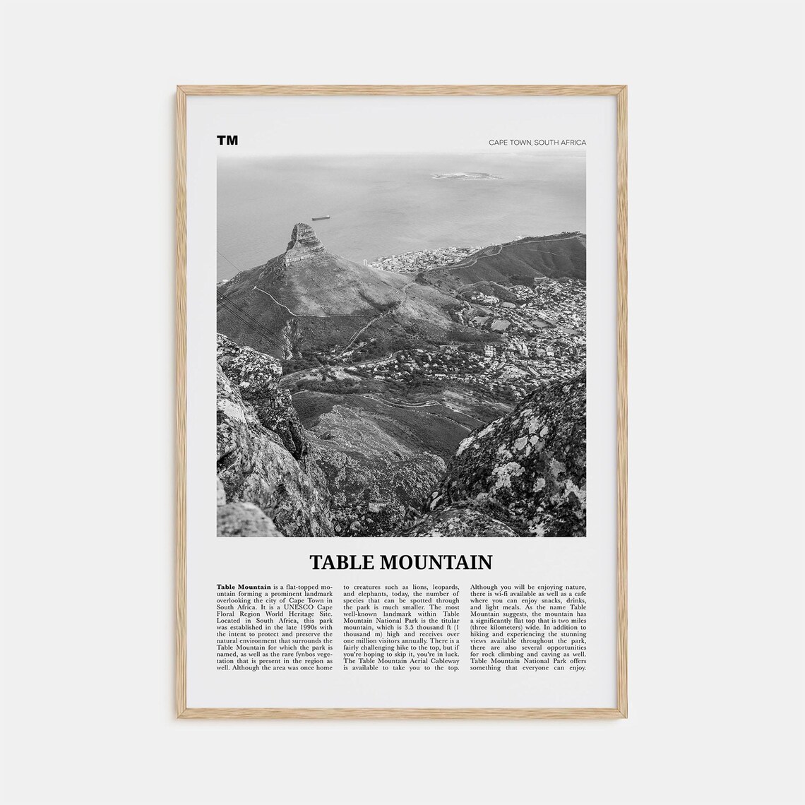 Table Mountain Black and White Travel Poster, Cape Town