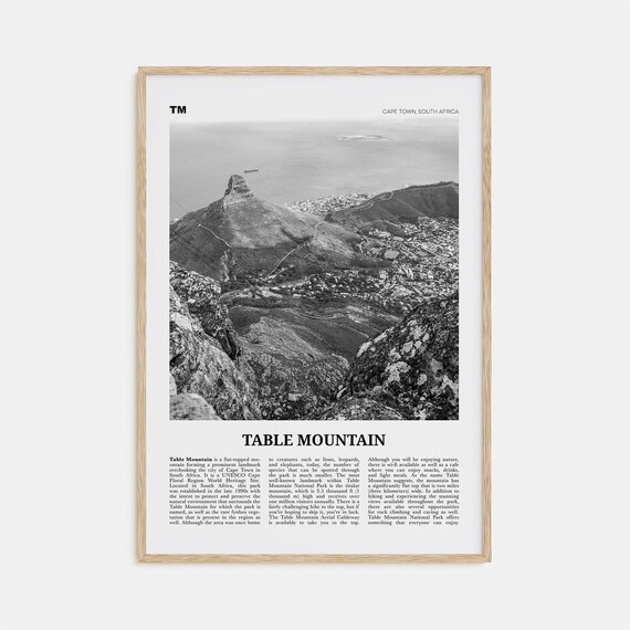 Table Mountain Black and White Travel Poster, Cape Town
