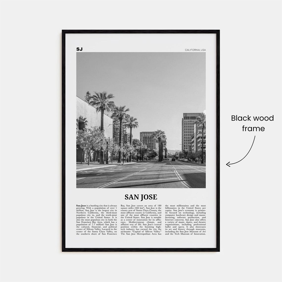 San Jose Print Black And White California No 1 San Jose Wall Art San Jose Poster San Jose Photo California United States - Image 3