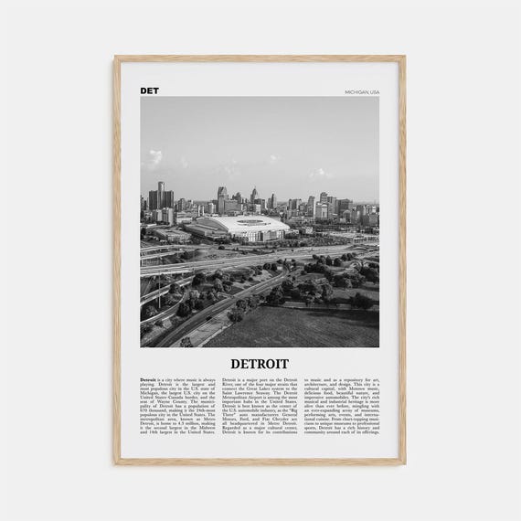 Detroit Black and White No. 2, Michigan Travel Poster