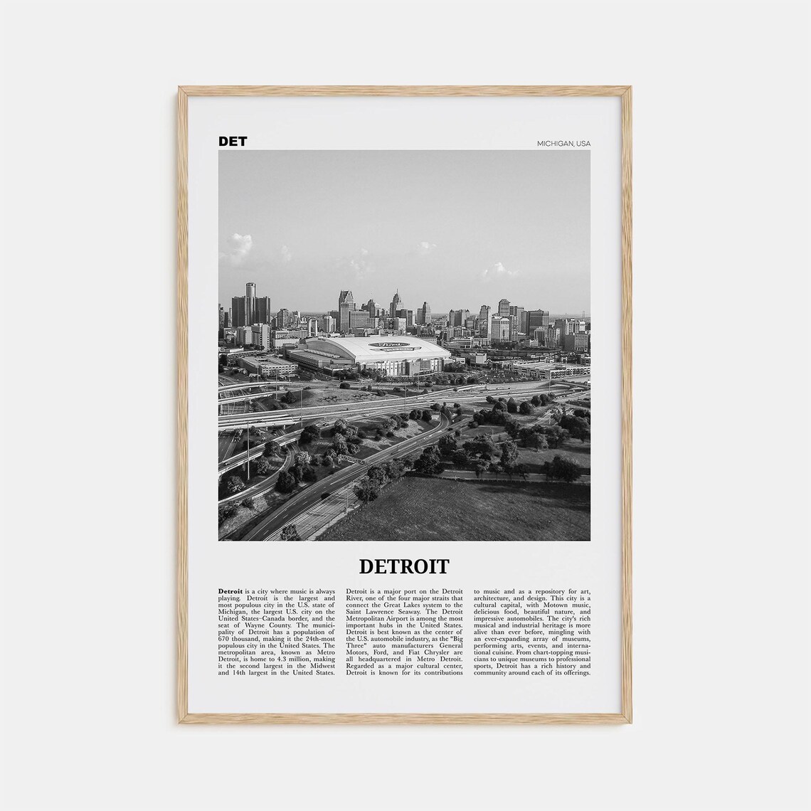 Detroit Black and White No. 2, Michigan Travel Poster