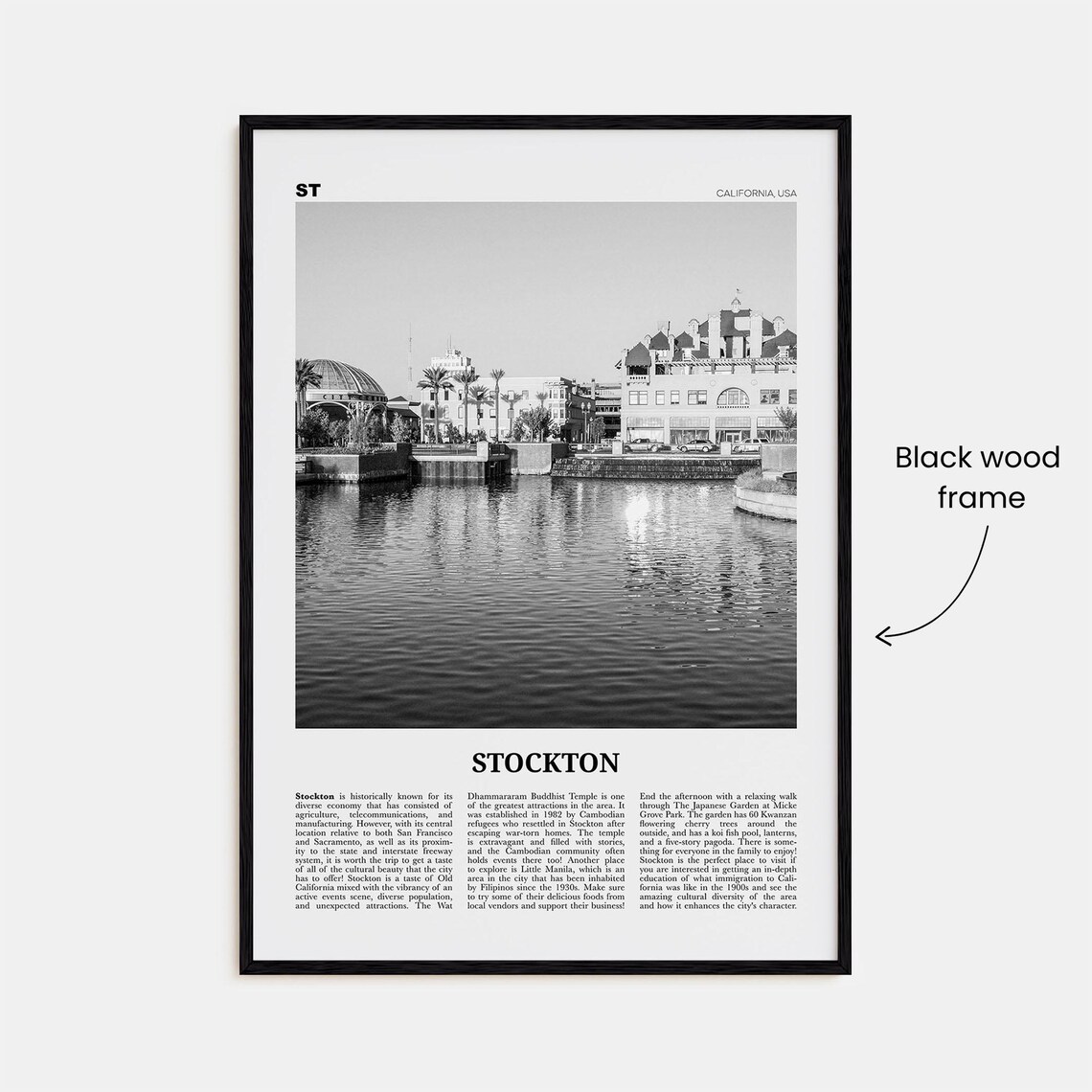 Stockton, California Black and White Travel Poster - Image 3