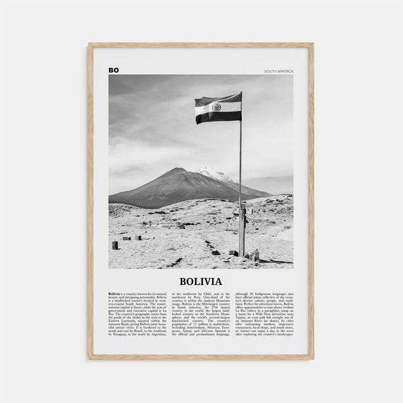 Black-and-White Bolivia Travel Poster, South America
