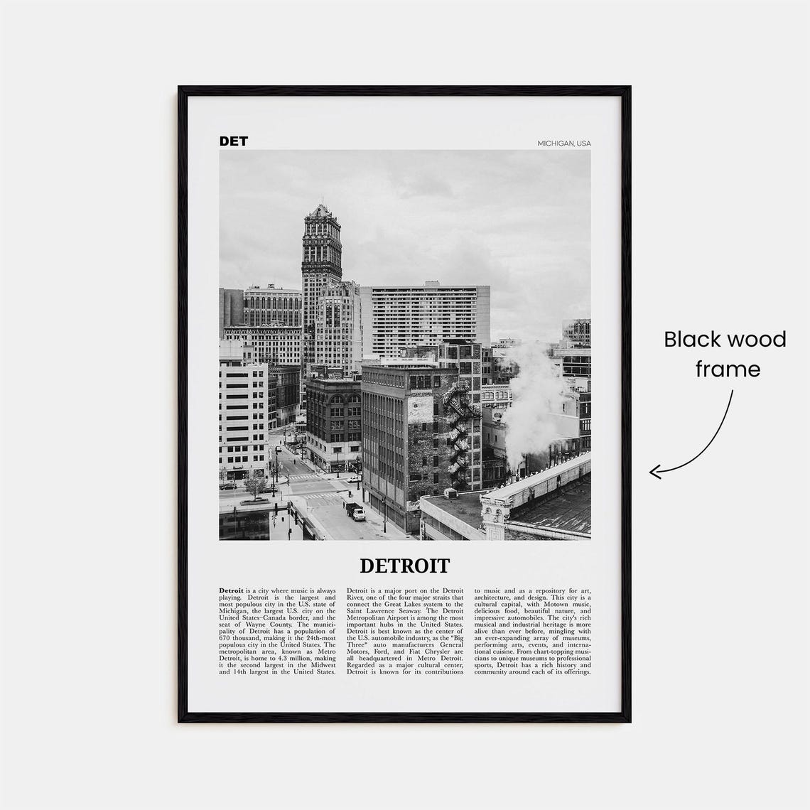 Detroit Print Black And White No 3 Detroit Wall Art Detroit Poster Detroit Photo Detroit Decor Michigan Usa United States - Image 3