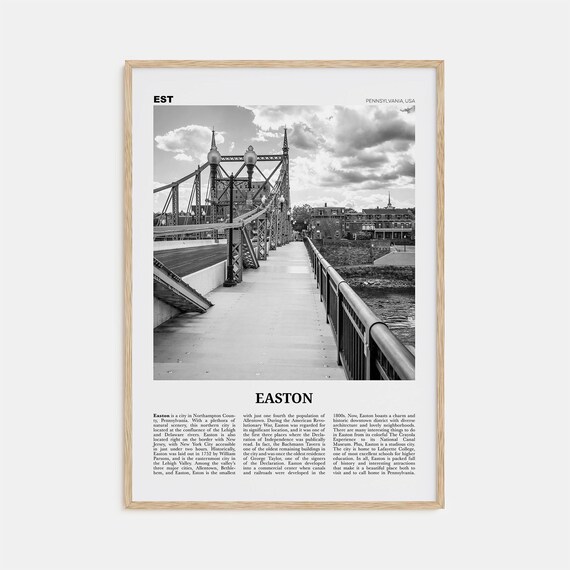Easton Pennsylvania Map, Black and White Travel Poster