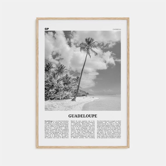 Guadeloupe Black and White Travel Poster, Caribbean