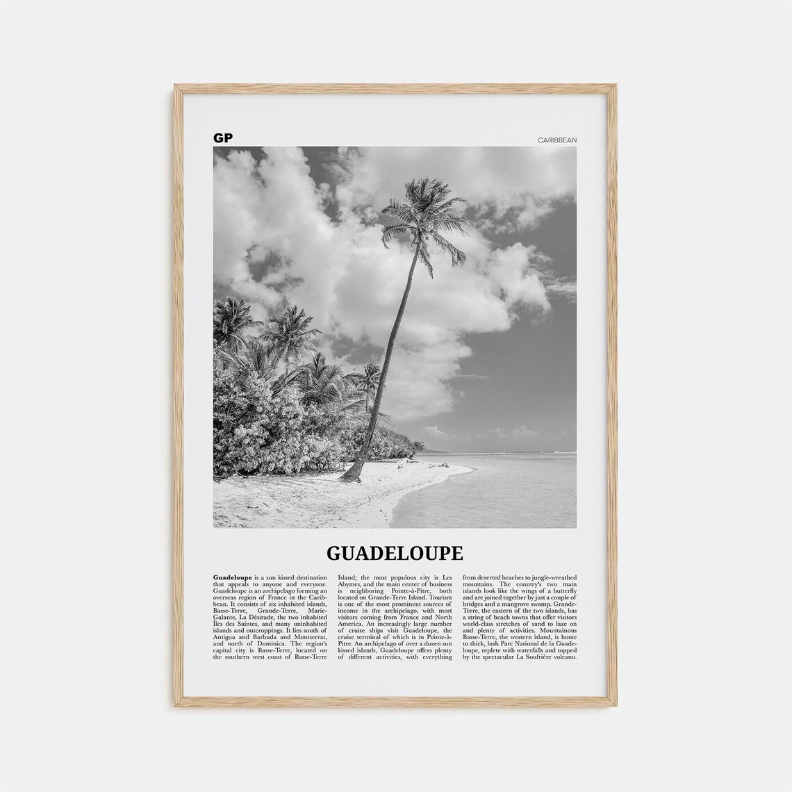 Guadeloupe Black and White Travel Poster, Caribbean
