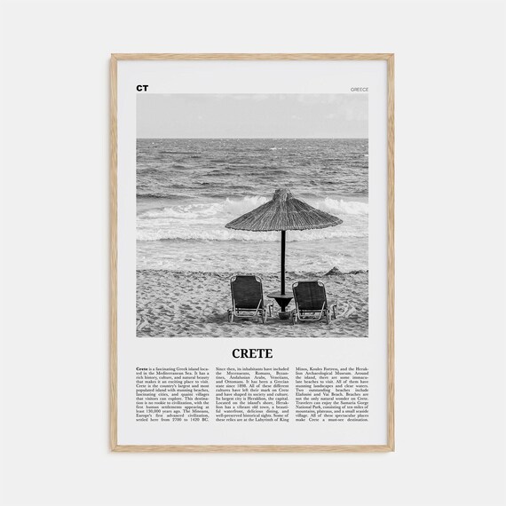 Crete Black and White Travel Poster, Greek Island