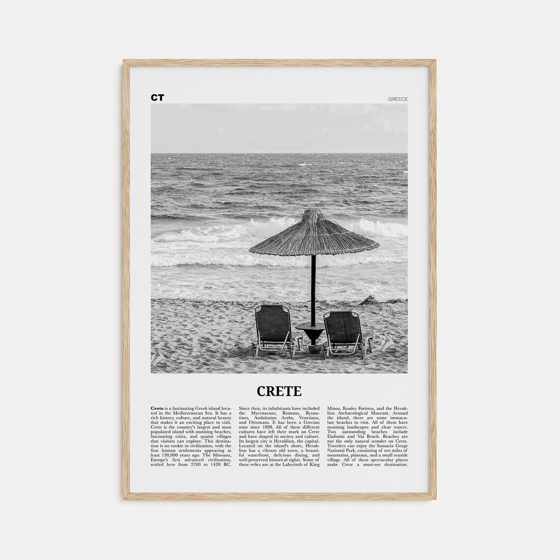Crete Black and White Travel Poster, Greek Island