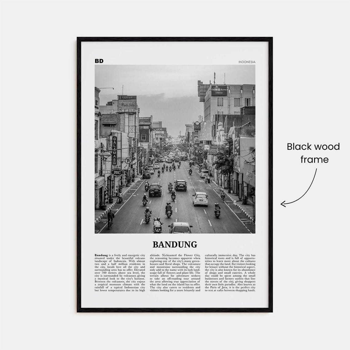 Bandung Black And White Map Poster, Indonesia - Image 3