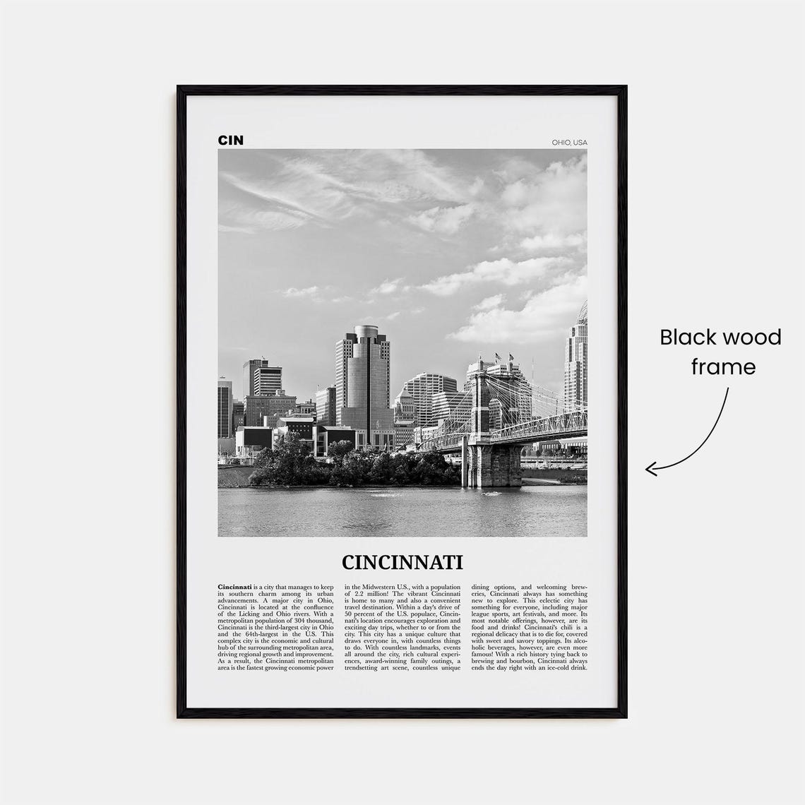 Cincinnati Black And White Travel Poster, Ohio - Image 3