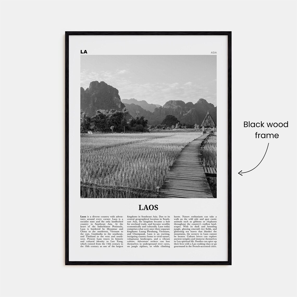 Laos Black and White Travel Poster, Vientiane Asia - Image 3