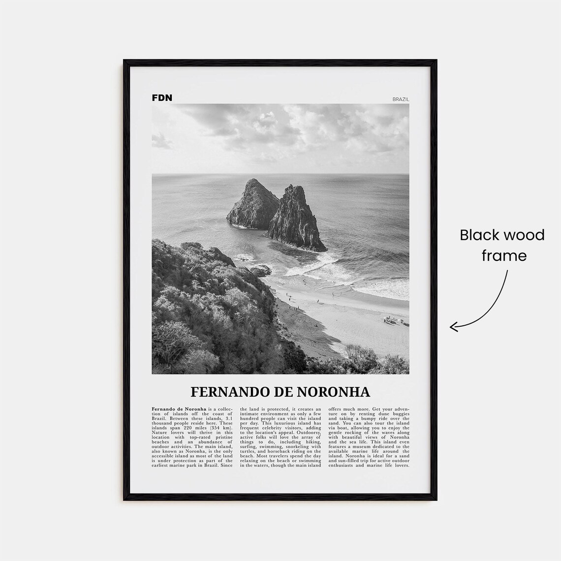 Fernando De Noronha Twin Peaks Beach Black And White Photography Poster - Image 3