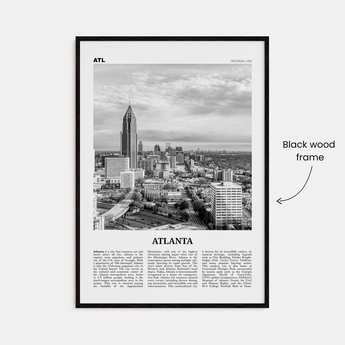 Atlanta Black and White No. 2 Georgia Travel Poster - Image 3