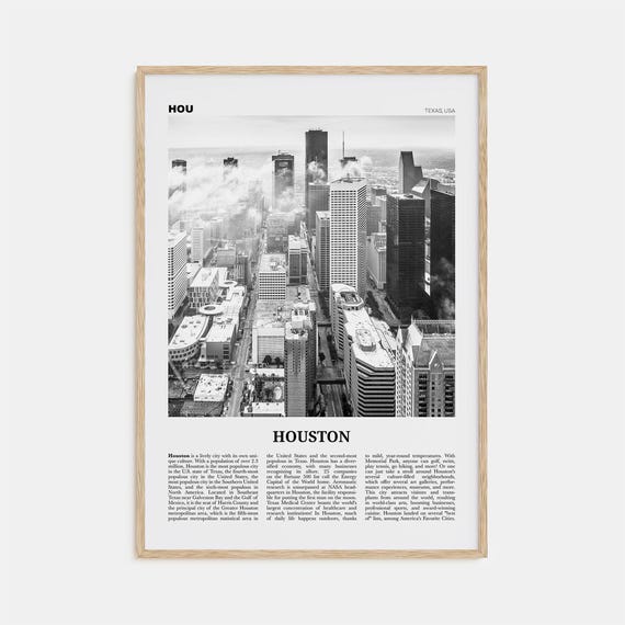 Houston Black and White Travel Poster, Texas USA
