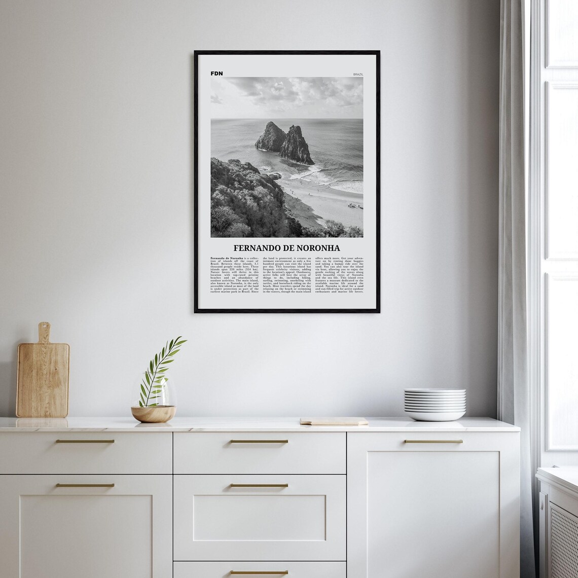Fernando De Noronha Twin Peaks Beach Black And White Photography Poster - Image 2
