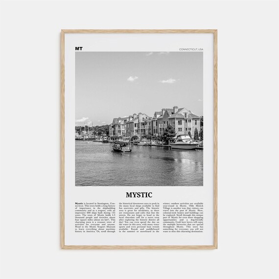 Mystic Connecticut Map, Black And White Travel Poster