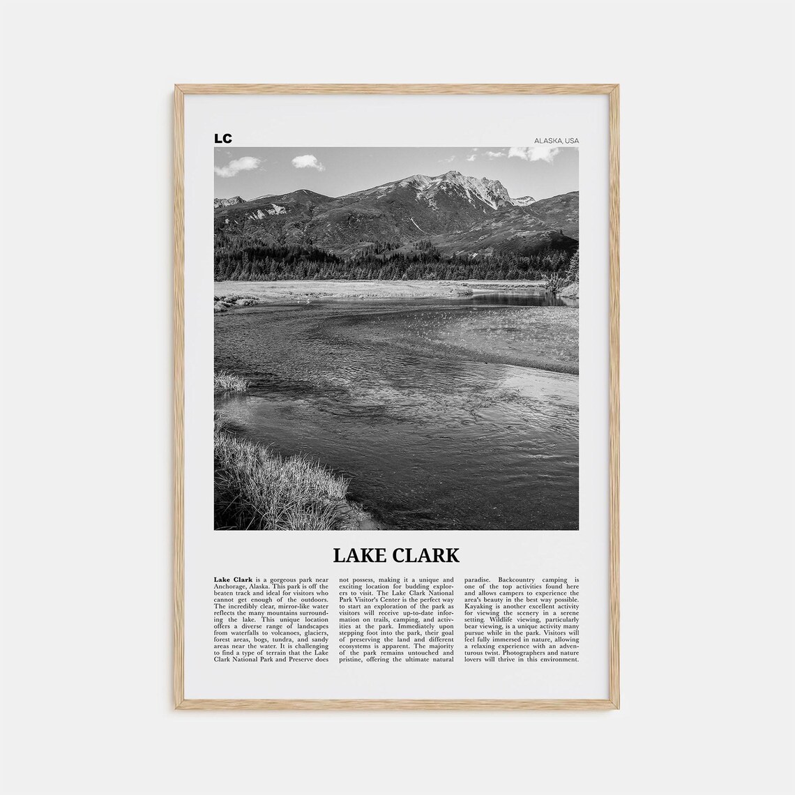 Lake Clark National Park Print Black And White Lake Clark Wall Art Lake Clark Poster Lake Clark Photo Lake Clark Wall Dcor Alaska Usa