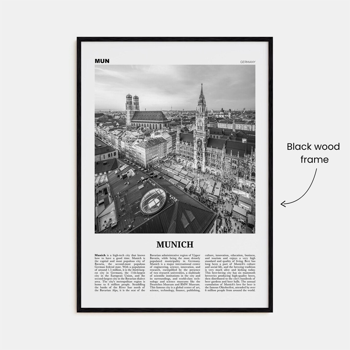 Munich Black and White Travel Poster, Germany - Image 3