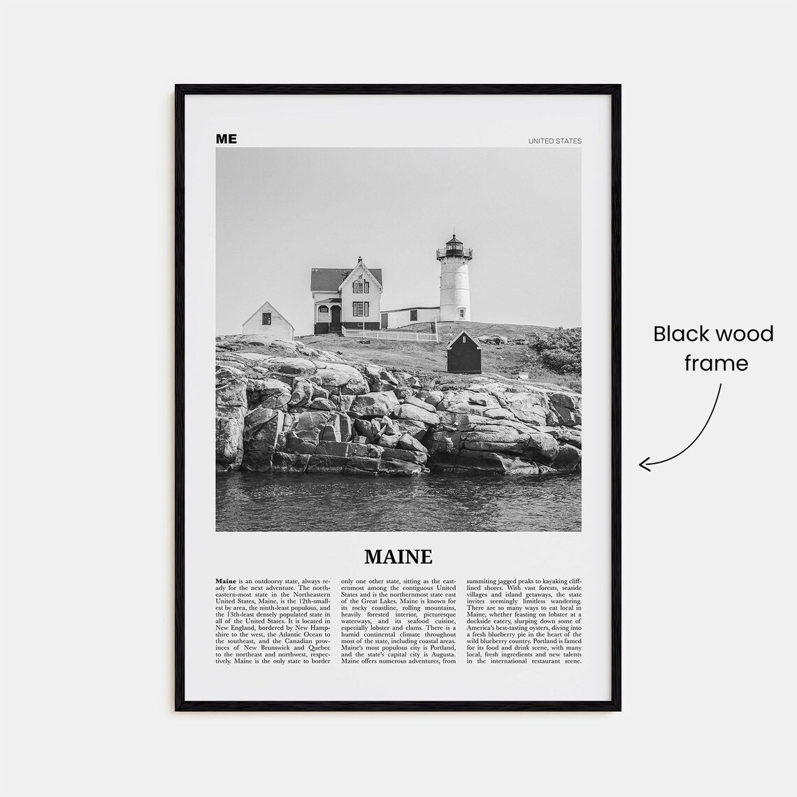 Maine Black And White No. 1 Travel Poster Art Print - Image 3