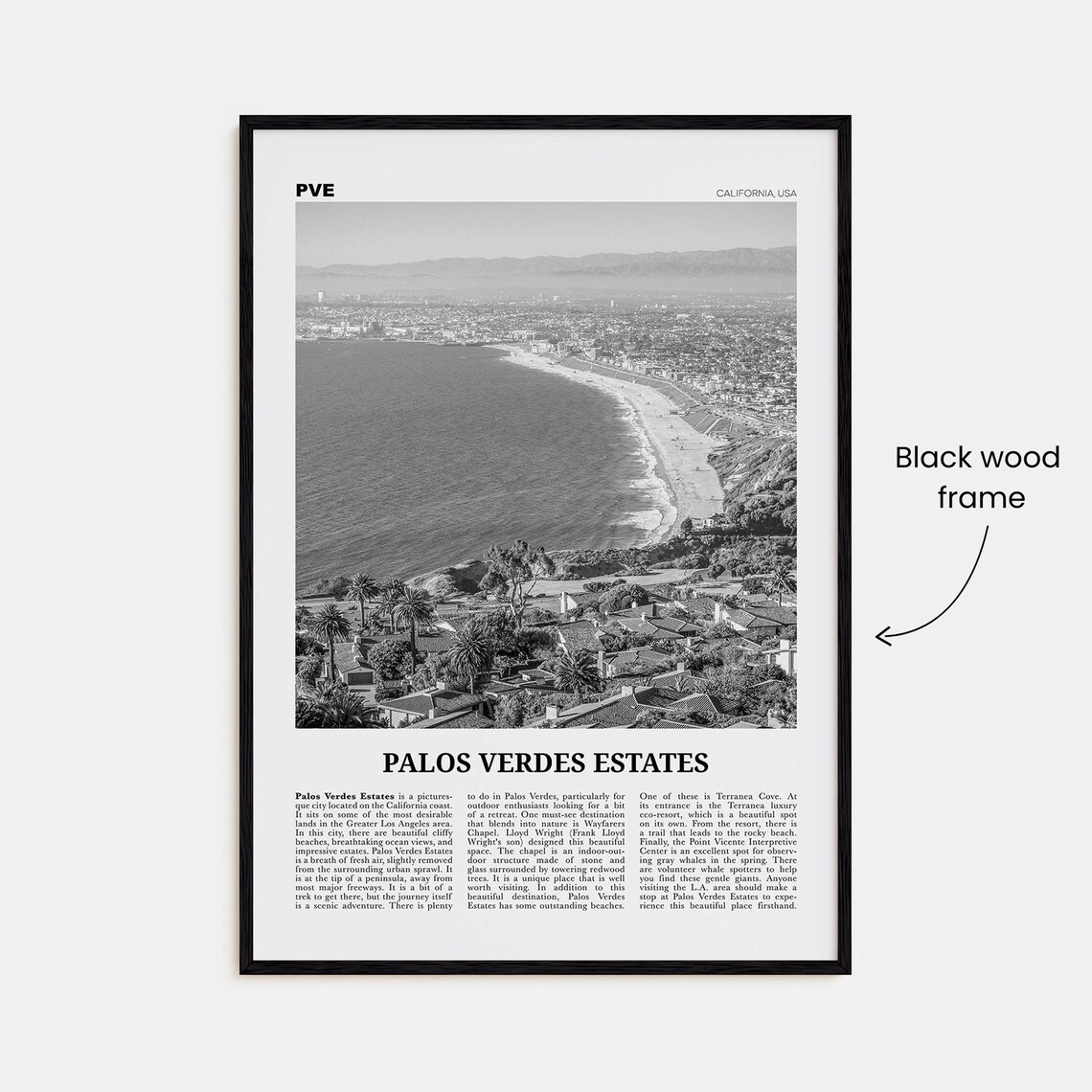 Palos Verdes Estates Black and White Travel Poster - Image 3