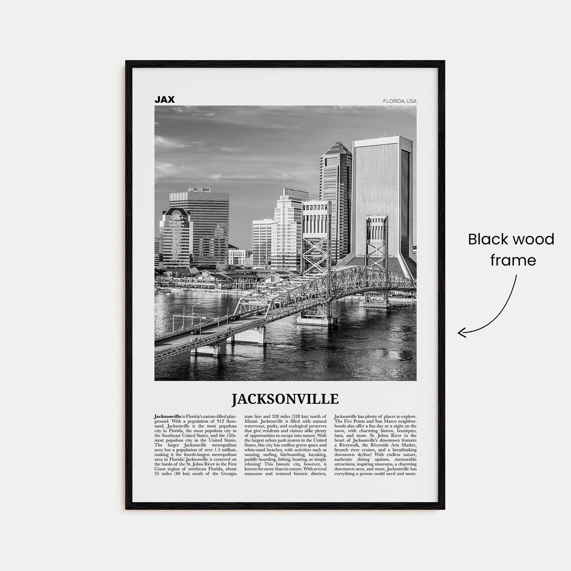 Jacksonville, North Carolina Black and White Travel Poster - Image 3