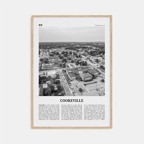 Cookeville Black and White Map Art Print, Tennessee