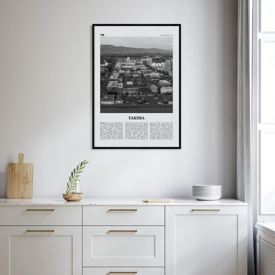 Yakima Black and White Travel Poster, Washington Map - Image 2