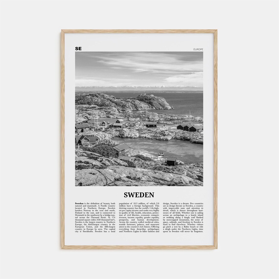 Black and White Sweden Travel Poster, Stockholm Europe